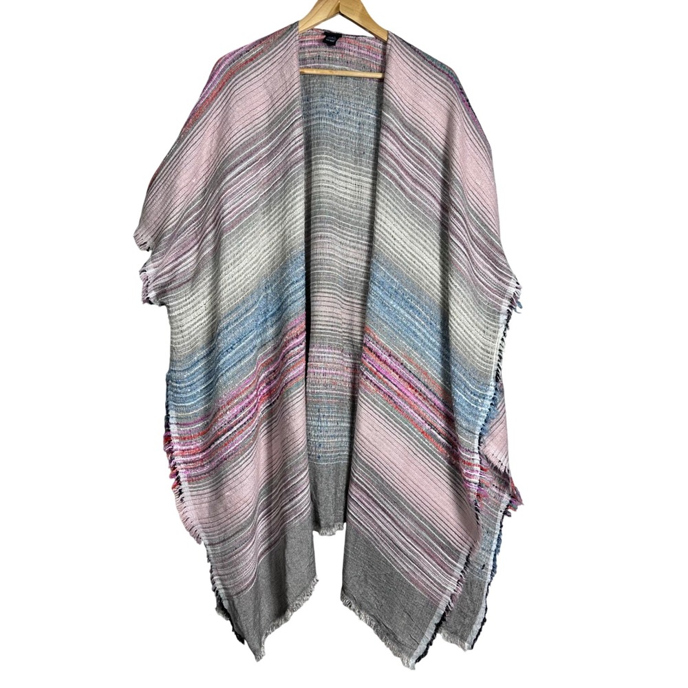Cezani Women Striped Poncho Wrap Multi-Color Metallic Knit Shawl OSPM boho beach